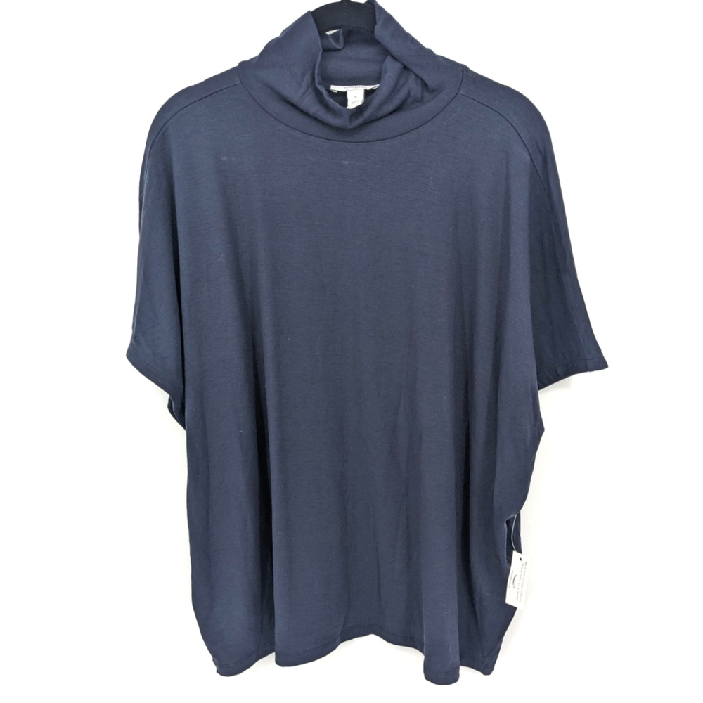 Daily Ritual Shirt Womens Large Navy Blue Short Sleeve Cowl Neck Relaxed Fit Top